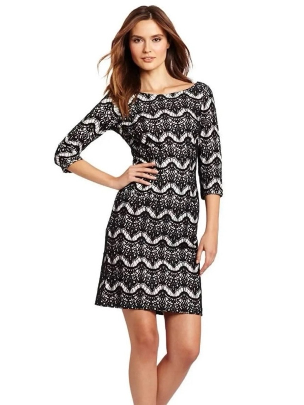Lilly Pulitzer Nikola Black & White Scalloped Lace Sheath Dress Size M